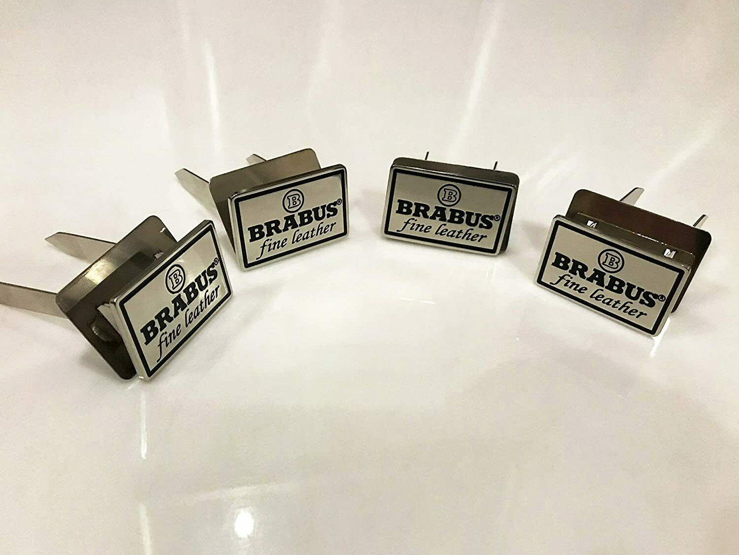 Mercedes Fine Leather Brabus style White Metal Seat Emblems Badges Logos Set